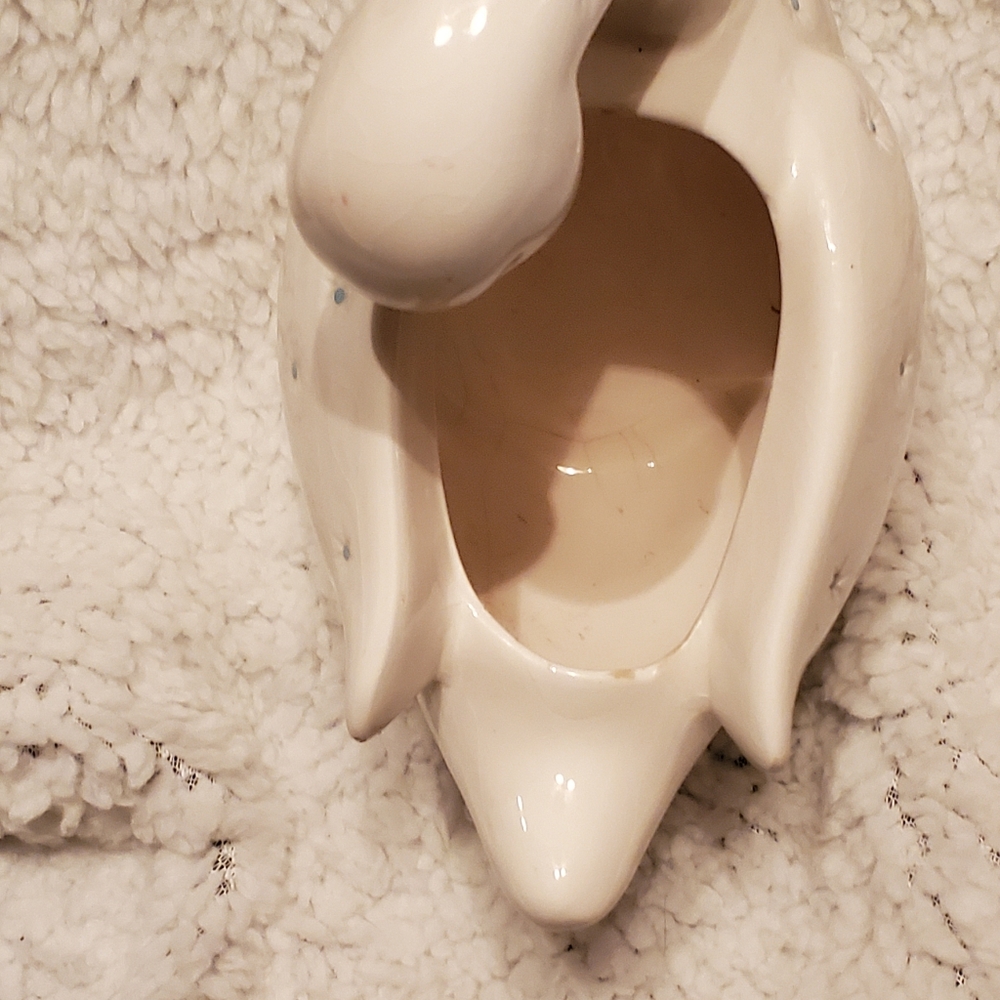 VINTAGE RUSS CERAMIC WHITE DUCK GOOSE PLANTER BLUE POLK-A-DOTS COTTAGECORE - Picture 2 of 6